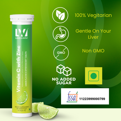 Lukewarm Vitamin C with Zinc | 15 Effervescent Tablets | Lemon Flavour