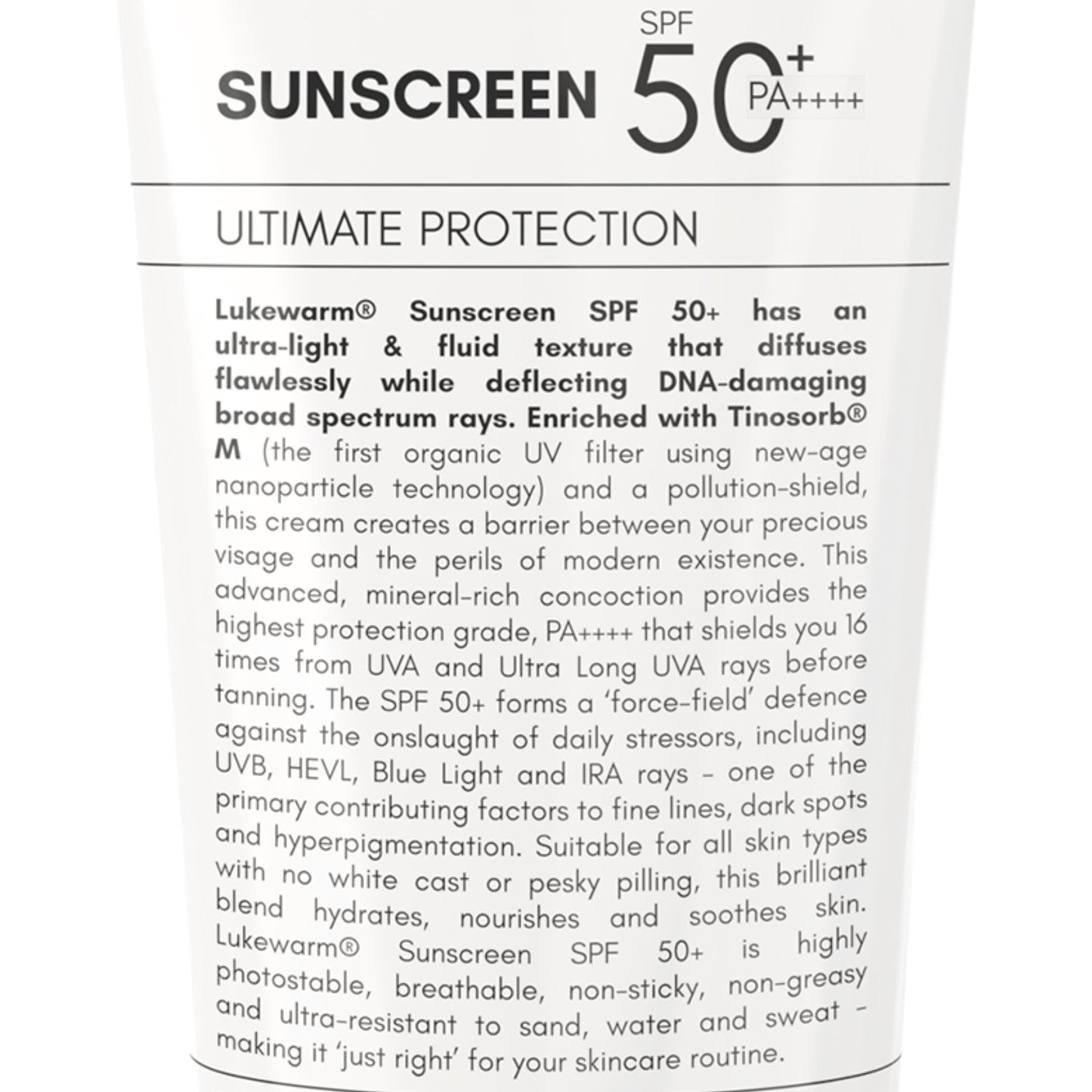 Lukewarm Sunscreen SPF 50+ PA++++, 100ml : Ultra - Light and Powerful Nanoparticle Technology with Balance of Protection & Hydration - Lukewarm